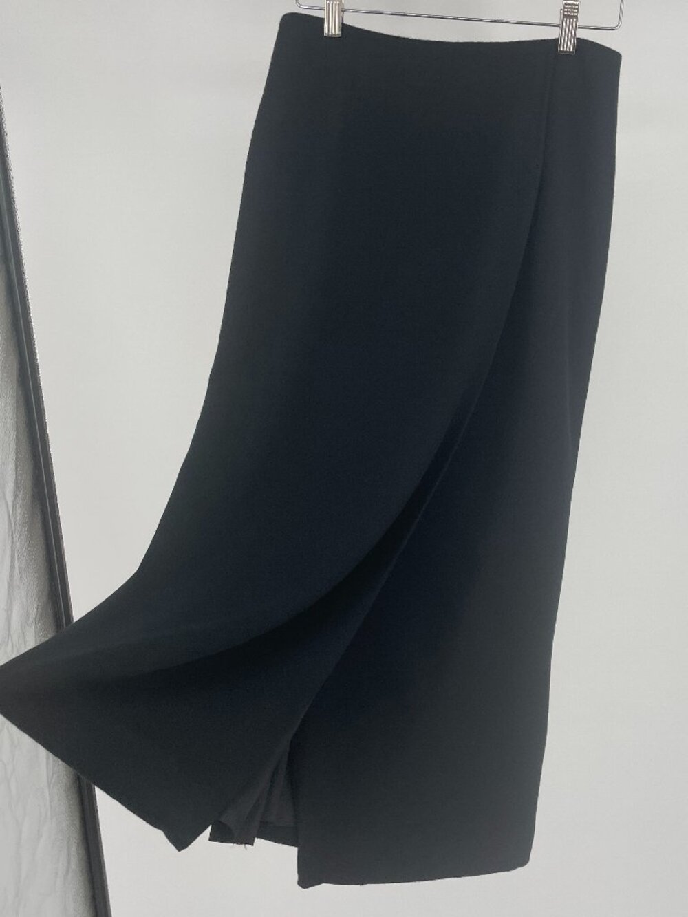Jones New York 100% Wool Black Faux Wrap Midi Skirt 6